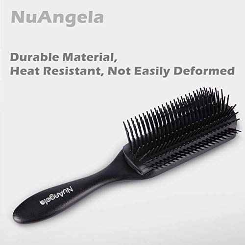 NuAngela Cushion 9 Row Nylon Bristle Brush For Curly Hair, Easy Clean Styling Hairbrush For Detangling Shaping Smoothing Blow-Drying Separating,Defining Curls For Wet, Long, Frizzy, Thick Hair