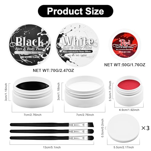 3-Piece Face & Body Paint Set - Red, Black, White SFX Makeup