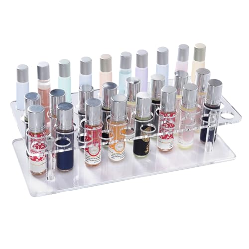 Rollerball Perfume Organizer, Beauty Scent Holder, 36 Space Clear Acrylic Perfume Organizer consists of 16 large sizes and 20 small sizes Tall Scented Oil Storage Display Case