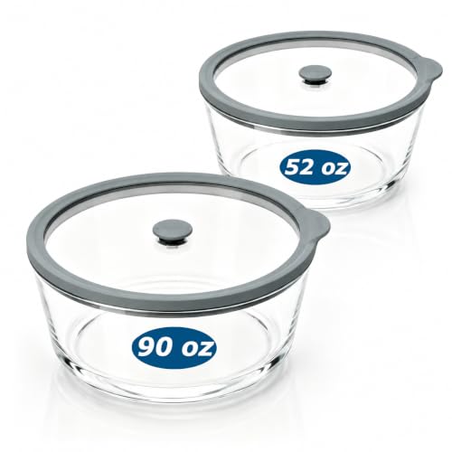 Glass Food Storage Containers 2-Pack, 52oz & 90oz, Airtight Meal Prep