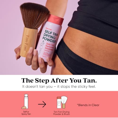 Tan Fan Self Tan Drying Powder Kit with Soft Body Brush - Vegan, Talc-Free, Coconut Scent, USA Made