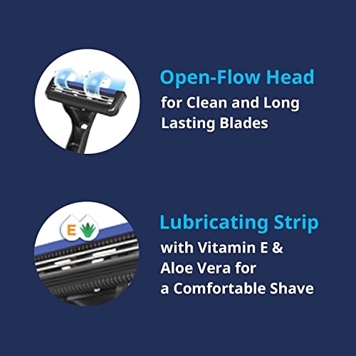 Dorco Pace 2 Plus Disposable Razors for Men (30ct), 2 Blades Shaving Razor, Pivoting Head, Open-Flow for Easy Rinsing, Lubricating Strip, Long Non-Slip Rubber Handle