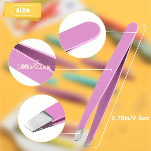 Maitys 16 Pieces Slanted Eyebrow Tweezers Stainless Steel Tip Precision Tweezers Bulk for Women and Men Personal Care Ingrown Hair, Facial Hair and Lash Extension