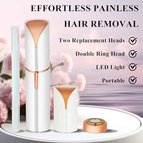 Facial Hair Removal for Women Men£¬Electric Painless Hair Removal Device Included 2 x Replacement Heads£¬USB Rechargeable Lady Womens Face Shaver with LED Light for Lip,Chin,Arms (Multicolor)