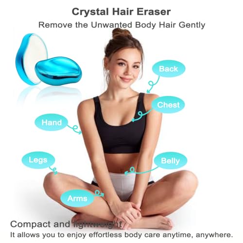Crystal Hair Eraser for Women and man, Reusable Crystal Hair Remover Magic Painless Exfoliation Hair Removal Tool for Back Arms Legs Crystal Shaver-Nano Glass (Blue)
