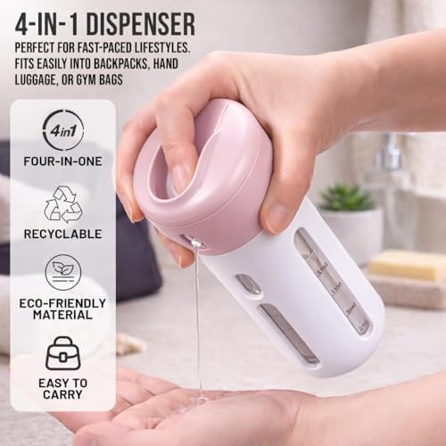 Travigo 4-in-1 Travel Dispenser Bottle (Pink) – 4 x 1.4 oz TSA Approved, Leak-Proof