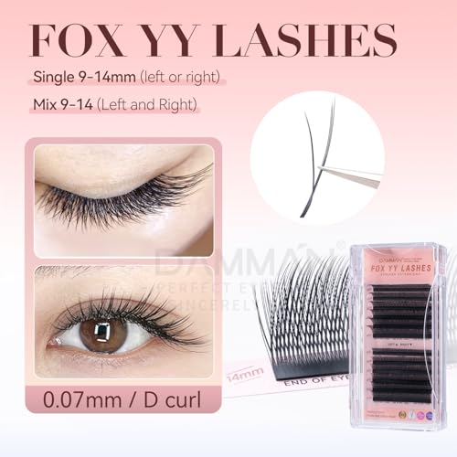 DAMMAN Slant Flying YY Lashes 0.07 Mix 9-14mm Fox Eyes