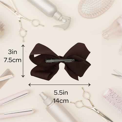 5.5 Inch Grosgrain Hair Bow Clip For Woman And Girls (Brown)
