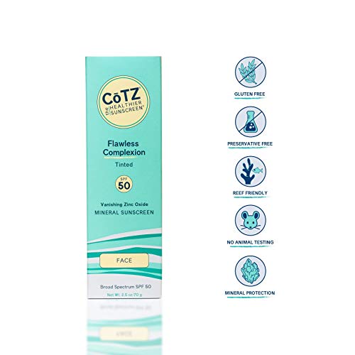 CoTZ Skincare | Flawless Complexion | Lightly Tinted | Facial Mineral Sunscreen Broad Spectrum SPF 50; 2.5 oz / 70 g