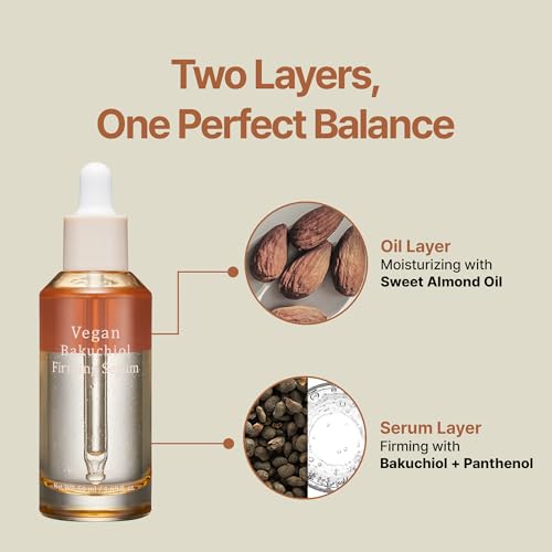 Vegan Bakuchiol Firming Serum, Dual-Layer Hydrating Bakuchiol, Sweet Almond Oil & Panthenol, Radiance & Sensitive Skin Care, 1.7 fl.oz