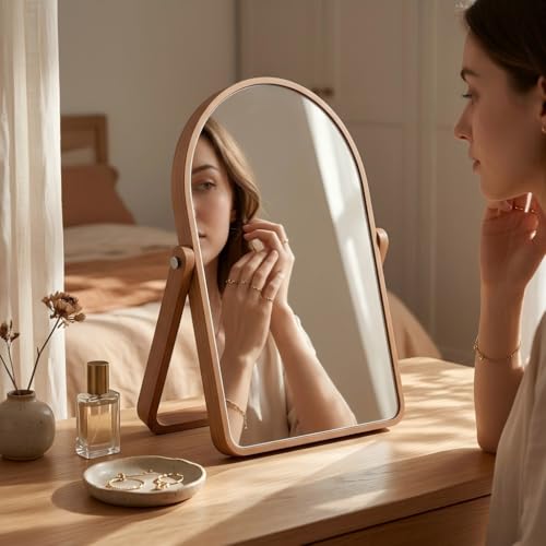 ZOROSY Arch Vanity Mirror 16.5" - Rotating Makeup Mirror with Wood Base