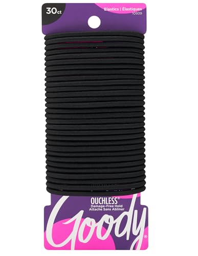 Goody Ouchless Elastic Hair Ties Pack of 30, Black, 4MM Rubber Bands, Pain-Free Hair Accessories