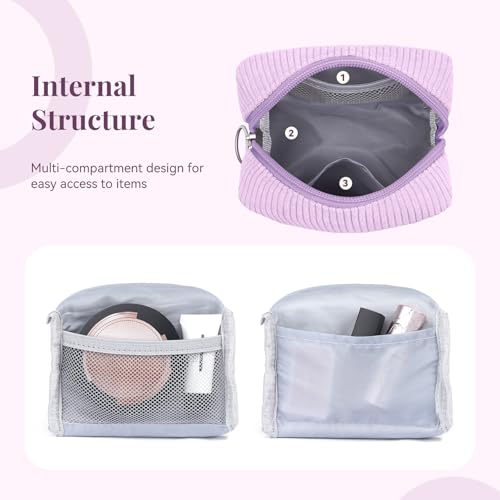 MAGEFY Corduroy Makeup Bag - Small Purple Travel Cosmetic Pouch with Zipper