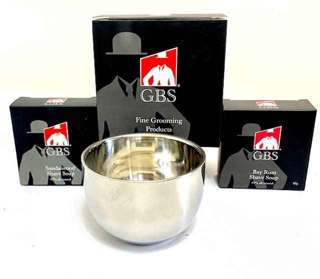 G.B.S Men’s Shaving Soap Set- Sandalwood Shaving Soap, Bay Rum Shaving Soap, Stainless Steel Chrome Bowl