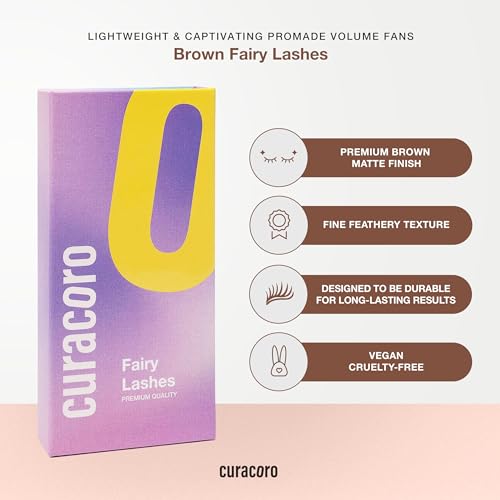 Curacoro Brown Fairy Volume Lash Extensions 3D, 0.07mm Thickness, C CC D Curl, 8-15mm Length Mixed Tray, Premium Brown Individual Eyelashes Tray, Professional Supplies Use