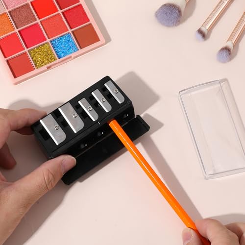 Grevosea 2-Pack 5-Hole Makeup Pencil Sharpener with Lid & Cleaning Pick