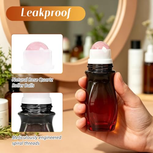 Rose Quartz Essential Oil Roller Bottles Set - 50ml & 30ml