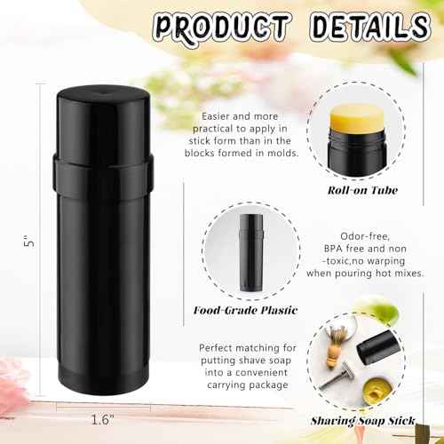 15 Pack 2 oz/60ml Plastic Deodorant Containers,Empty Round Twist-Up Solid Stick Tube Container for Homemade Deodorant,Shaving Soap Stick,Heel Lip Balm,Solid Lotion Bars-Top Filling,Black