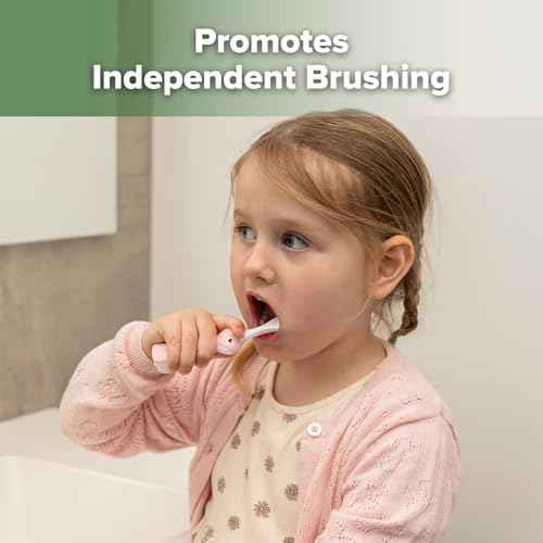 haakaa Dinosaur Toothbrush for Kids 2-4 ? Soft Bristles Baby Toothbrush with Silicone Handle, Non-Slip Grip & Tongue Cleaner | BPA-Free, Fun Training for Toddlers - Pink, 1 Count