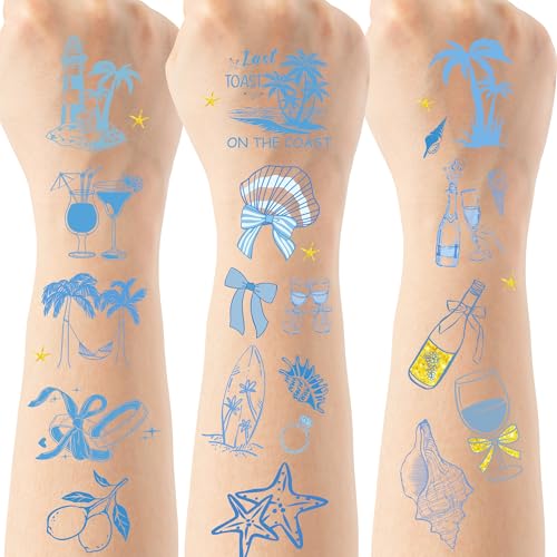 Last Toast on the Coast Temporary Tattoos - 200+ Blue Bachelorette Party Decorations Supplies, Bridal Shower Party Favors Fake Tattoo for Bride (8 sheets)