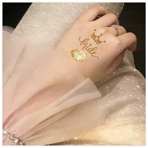 Gold Bride Temporary Tattoos for Bachelorette Party (8 Pack)