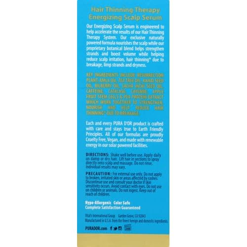 PURA D'OR Scalp Therapy Energizing Scalp Serum Revitalizer (4oz) with Argan Oil, Biotin, Caffeine, Stem Cell, Catalase & DHT Blockers, All Hair Types, Men & Women (Packaging may vary) (Pack of 2)
