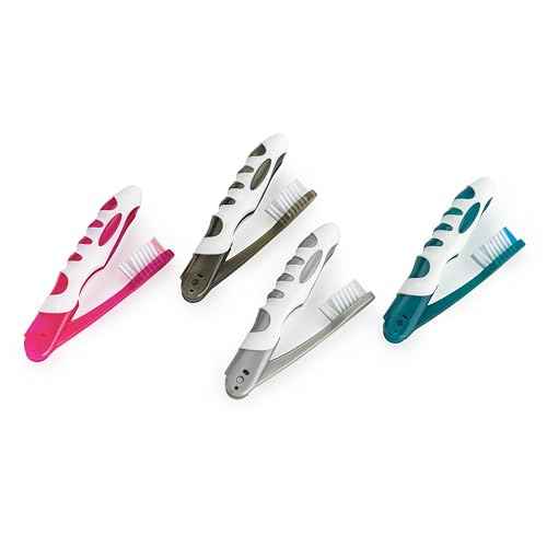 Sprayco Compact Foldable Travel Toothbrush with Microban, Built-in Cover, Soft Bristles & Ergonomic Handle, Multicolor, 4-Pack