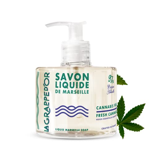 La Grappe d'Or Fresh Cannabis Scent Marseille Hand Soap with Essential Oils | Handmade in France from Moisturizing Organic Olive & Coconut Oil | Natural, Cruelty-Free & Vegan, 11.10 oz Liquid