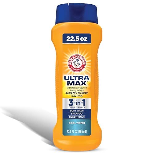 Arm & Hammer Essentials Mens Body Wash - Ultra Max 3-in-1 Cool Water 22.5oz - Mens 3 in 1 Shampoo Conditioner Body Wash - Non Toxic Body Wash