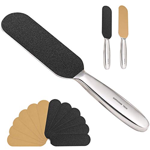Stainless Steel Pedicure Foot File & Callus Remover with 12 Refill Pads
