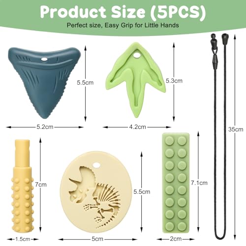 MISSLILI Dinosaur Sensory Chew Necklace - BPA-Free Silicone for Autism & ADHD