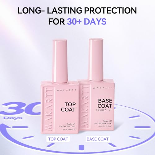Makartt Gel Base and Top Coat Set - No Wipe Diamond Shine Gel Polish 15ml