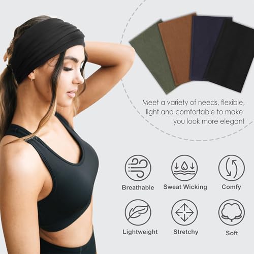 DRESHOW 4 Pack Wide Vintage Turban Headbands for Women Knotted Hair Accessories