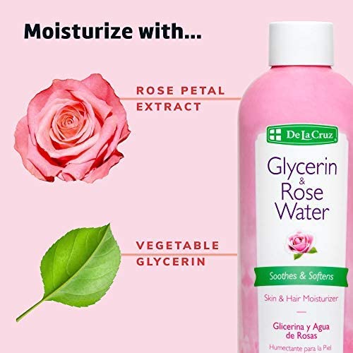 De La Cruz Rose Water and Glycerin for Face - Rosewater Facial Toner and Moisturizer for Skin and Hair 8 fl oz (236 mL) - 9 Bottles