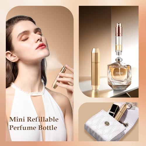 5ml Perfume Atomizer Travel Refillable, 3PCS Perfume Travel Refillable Bottle,Bottom-Filling Fragrances Perfumes Bottle,Mini Cologne Dispenser,Portable Sprayer (gold-pink)