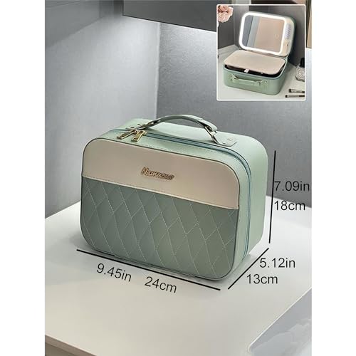 M-Box Travel Makeup Bag With LED Mirror, Protable Size Makeup Case Travel Cosmetic Bags Brush Organizer Storage Box, Rechargeable Vanity Mirror, Cosmetic Travel Bag for Women. (Mint-white)