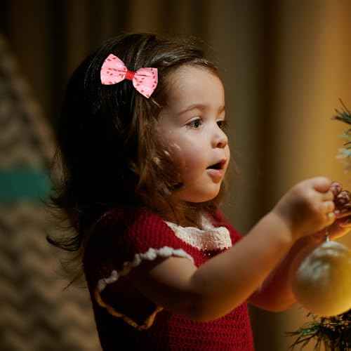 4pc Christmas Pink Candy Cane Ribbon Hair Bow Clips for little Teen Toddler Baby Girls, Cute Handmade Bow-knot Alligator Barrettes Kids Xmas Tree Wreath Decor Accessories Gift