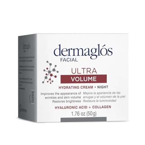 Dermaglos Ultra Volume Anti-Aging Night Cream with Hyaluronic Acid, Collagen and Niacinamide, Hydrating and Firming Face Moisturizer, Improves the Appearance of Wrinkles & Skin Volume, 1.76 Oz