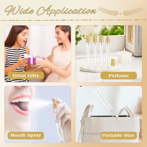 30 Pcs 10ml/0.34oz Mini Spray Bottle Glass Fine Mist Perfume Atomizer Empty Sample Containers with Golden Lids for Travel Cleaning Essential Oils (Pack of 2)