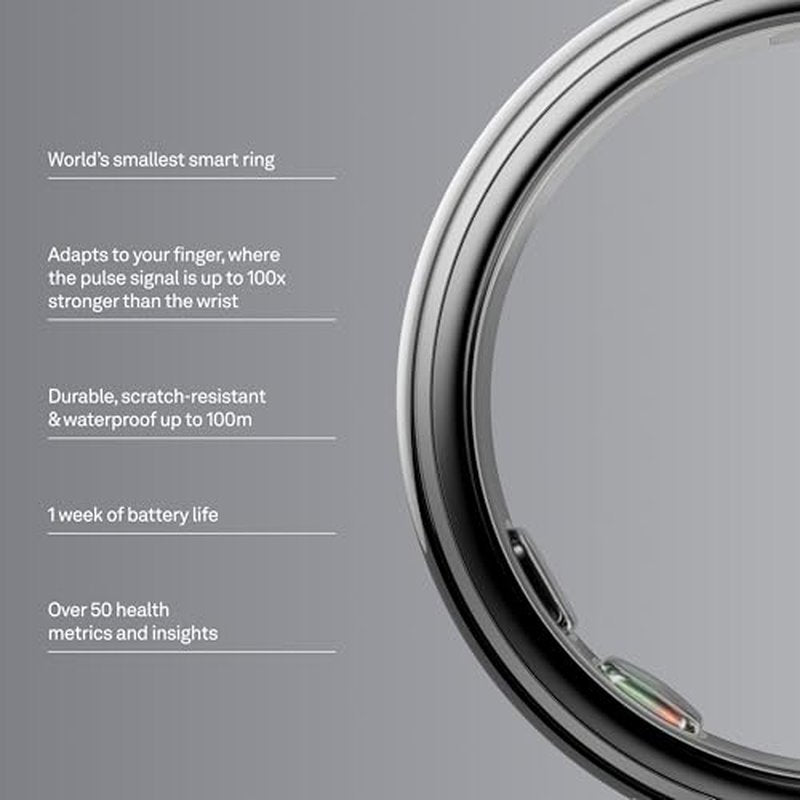 Oura Ring 5 - Silver - Size 8 - World’s Smallest Smart Ring for Health Tracking