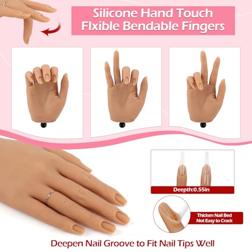 Silicone Practice Hand for Acrylic Nails with Stand