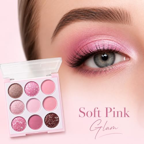 Pink Eyeshadow Palette 9 Colors Matte Shimmer Glitter