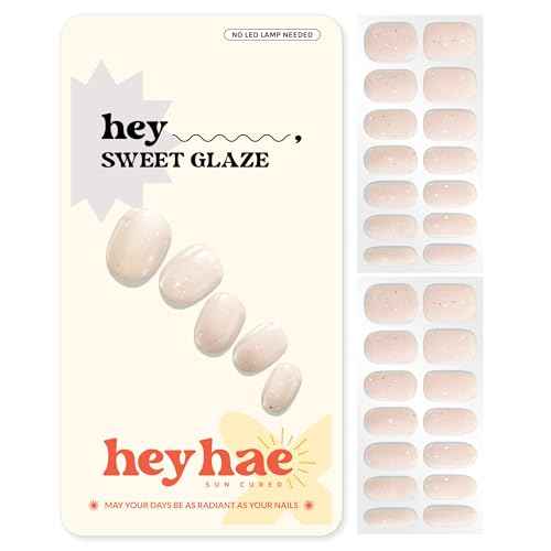 Heyhae Semi Cured Gel Nail Strips | No LED Lamp Needed | Summer, Solid, Yellow | Easy Apply & Remove, Salon Quality | Includes 28 Strips, 1 Prep Pads, Nail File & Wooden stick - Hey, Sweet Glaze