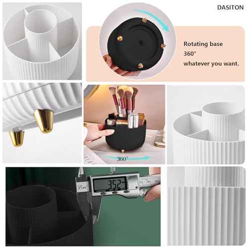 DASITON Large Capacity Makeup Brush Holder,360¡Æ Rotating Makeup Organizer,5 Slot Makeup Brushes Cup,for Vanity Decor,Bathroom Countertops,Desk Storage Container,Cosmetic Display cases(Black)