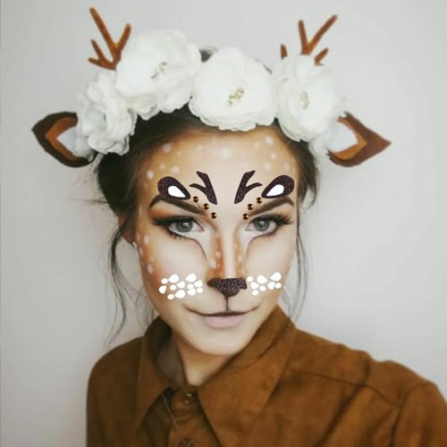 Halloween Face Tattoos Stickers Glitter Leopard Witch Spider Deer Face Gems Stickers for Women Men Halloween Costumes Party Decoration Supplies 4 Pcs