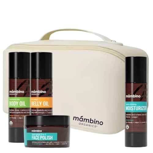 Second Trimester Set ? All Natural Skincare Pregancy Gift Box ? Anti-stretch mark Belly Oil, Moisturizing Body Oil, Face Polish, Face Moisturizer - Mambino Organics