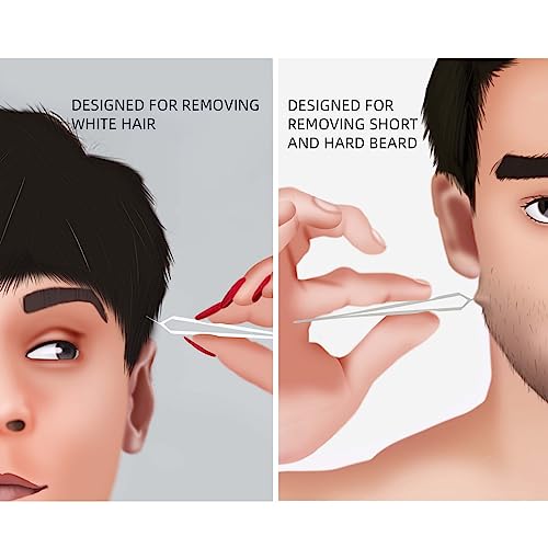 Beard & Hair Plucking Tweezers, Fine Eyebrow Tool, Stainless Steel, 10mm Tip, Anti-Slip Slot Design, Cyan PU Case