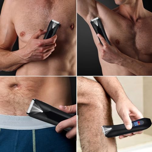 Men's Electric Body & Ball Hair Trimmer, 4-in-1 Ceramic Blade, Waterproof, Type C Charging, Black
