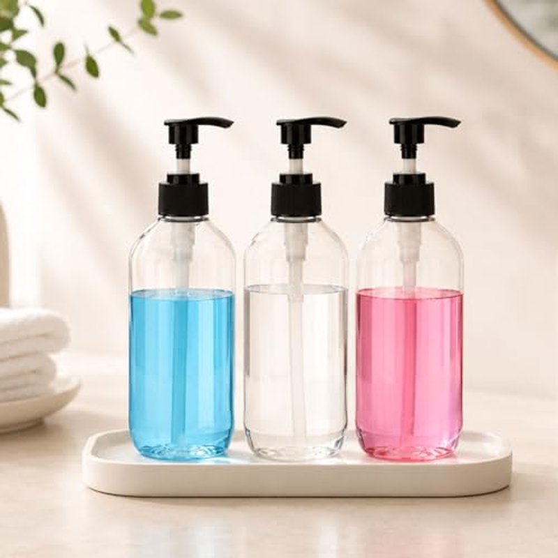 3 Pack 17oz (500ml) Empty Pump Bottles Jansburg Clear Lotion