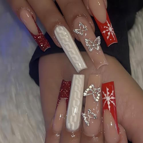 24Pcs Santa Claus Fake Nails Christmas Press on Nails Snowflake Elk Printed Round Press on Nails Short for Girl Women Full Cover Cute False Nails Wearable 2024 Xmas Gifts Nail Decoration